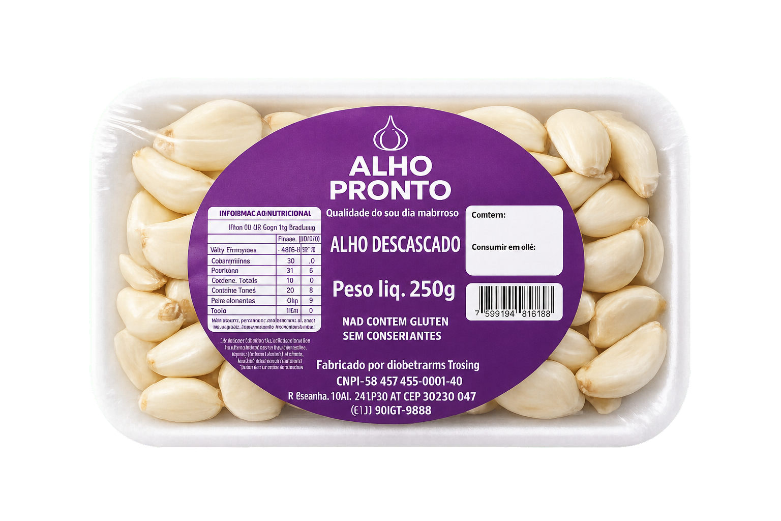 Alho descascado — bandeja 250 g